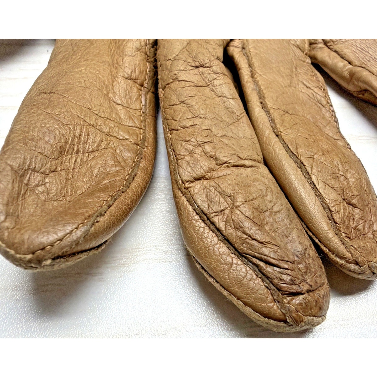 Vintage Womens Astor One Italy Tan Leather Gloves Silk Lined Long As Is Sz 7.5