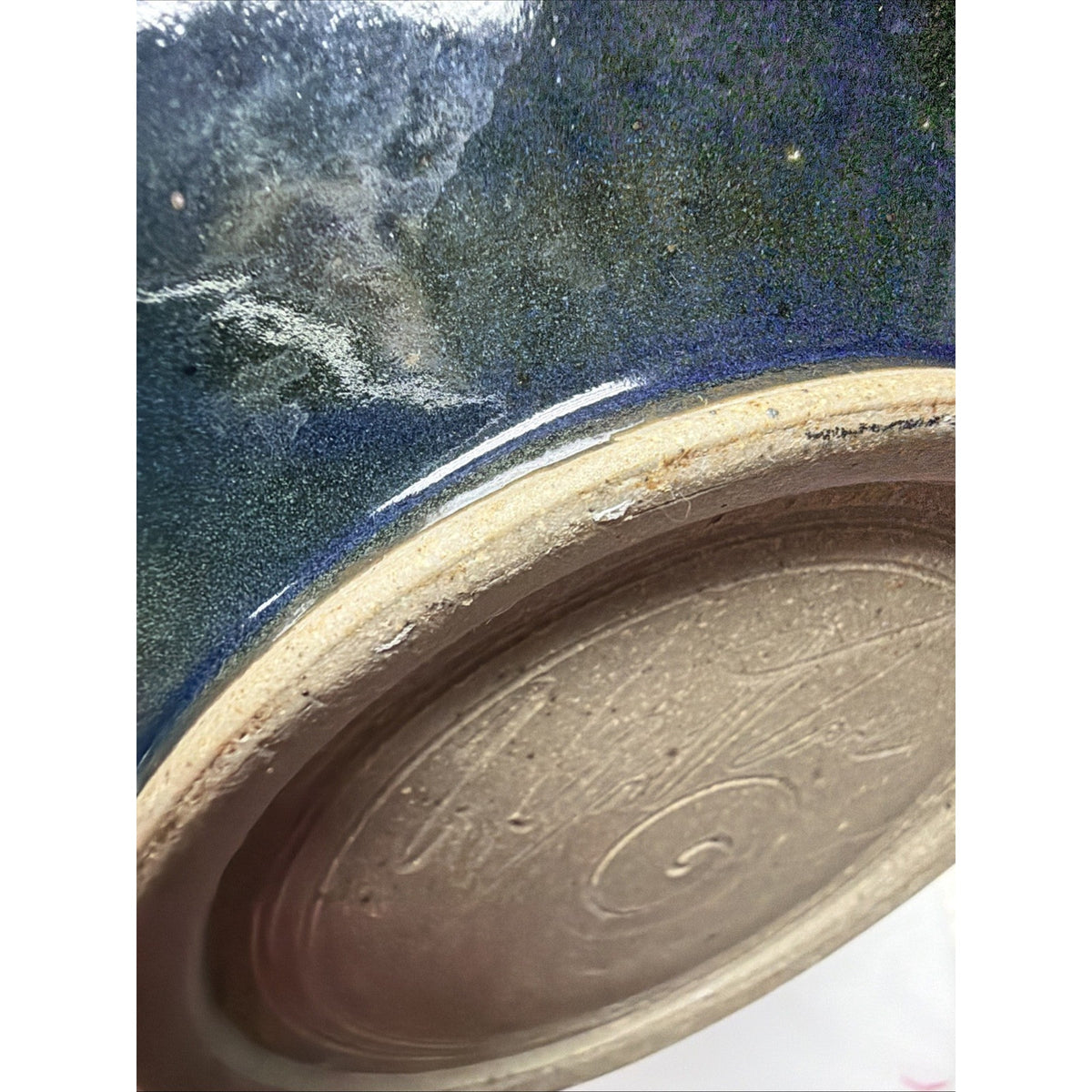 Vtg Wyatt Lane Studio Art Pottery Console Bowl Stoneware Navy Abstract Glaze