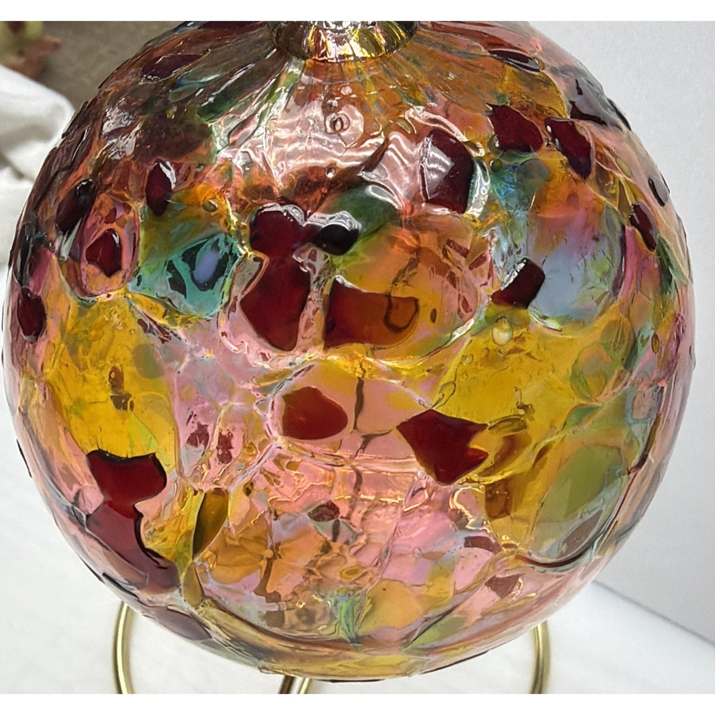 Art Glass Suncatcher Ornament Blown Mosaic Calico Pattern Textured