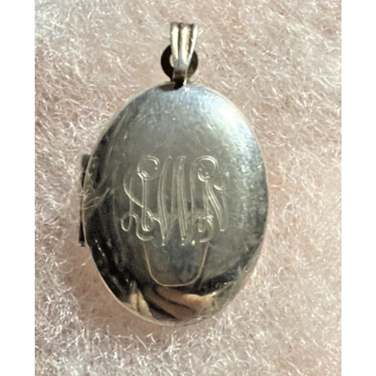 Vintage Sterling Silver Locket Pendant Etched Monogram As Is