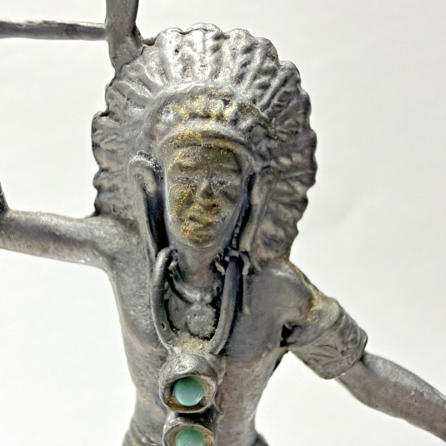 Lot of 2 Pewter Native American Kachina Dancer Indian Chief Figurines Turquoise