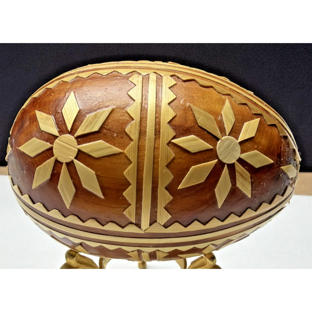 Pysanka Wooden Easter Egg Ukrainian Pysanky Carved Straw Starburst Trypillian