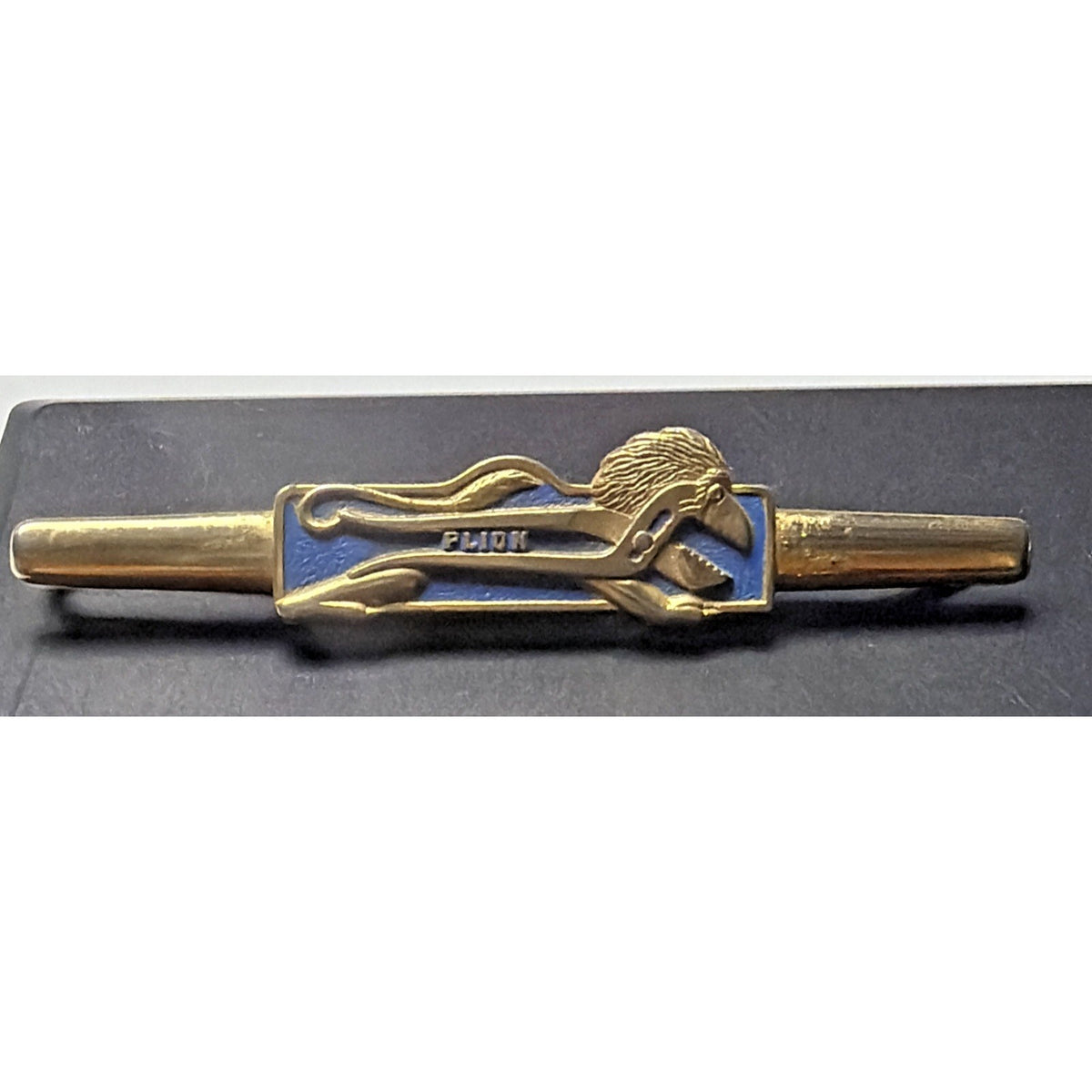 Vtg Advertisement Proto Plion Tools Lion Wrench Tie Bar Clip Gold Enamel Blue