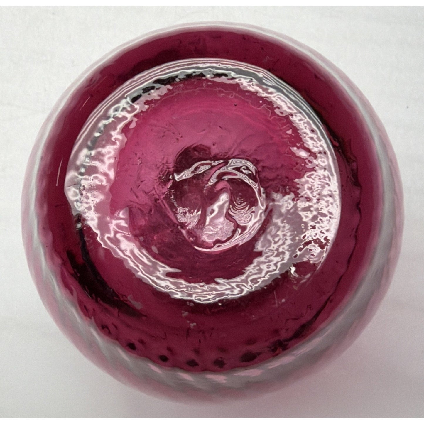 Vintage Pilgrim Art Glass Cranberry Optic Swirl Vase Ruffle Top Clear Filigree