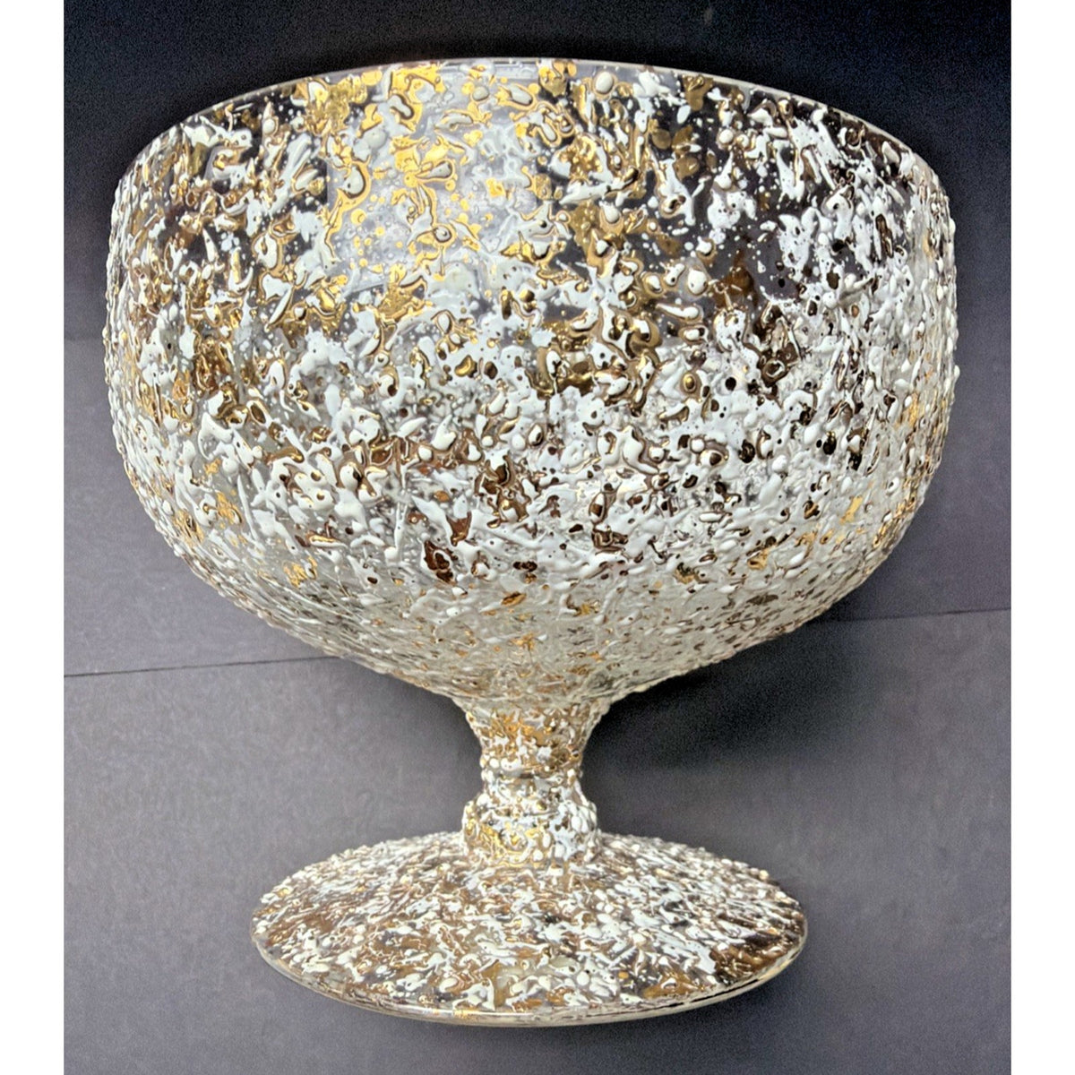 MCM West Virginia Glass Lidded Pedestal Candy Dish Golden Brocade Splatter
