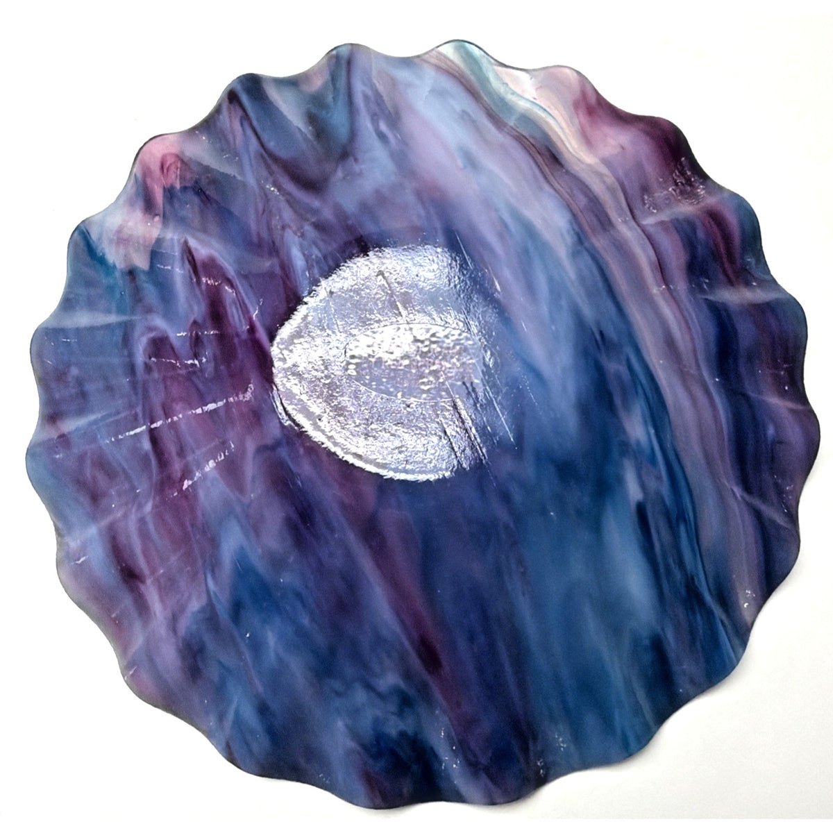 Vintage Ken Sprankle Stained Art Glass Crimped Edge Bowl Marbled Abstract As Is
