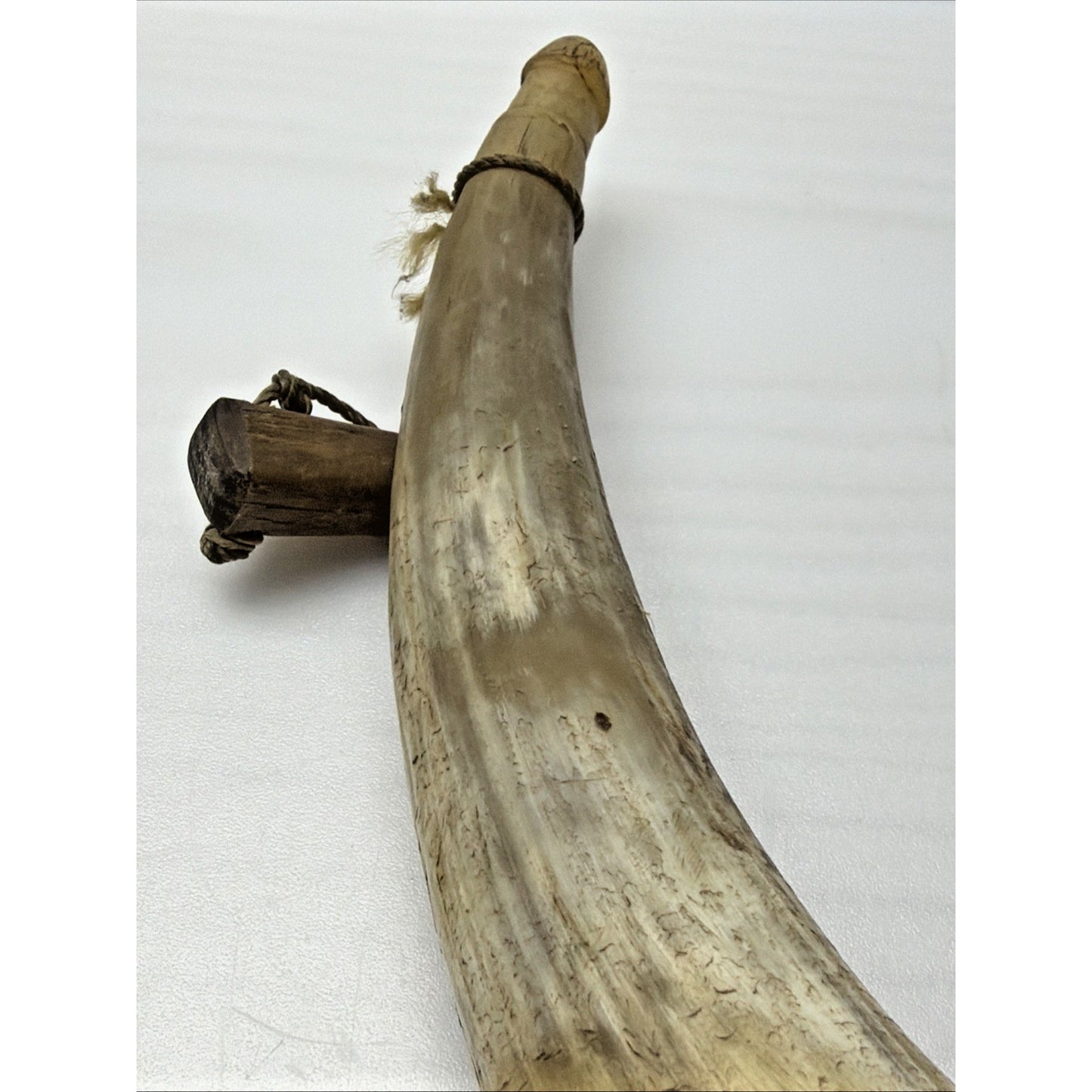 Old Primitive Powder Horn Powder Flask Wood Dome End Broken Plug As Is