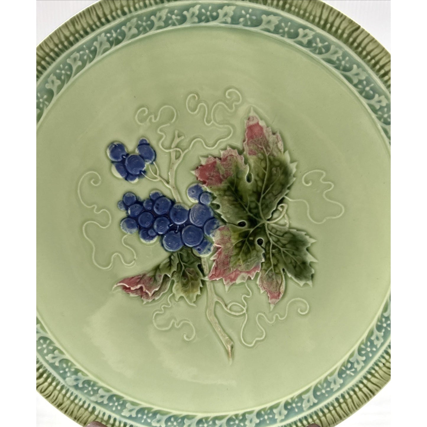 Old Zell Harmersbach Majolica Germany Grapes Leaves Hand Painted Green #114