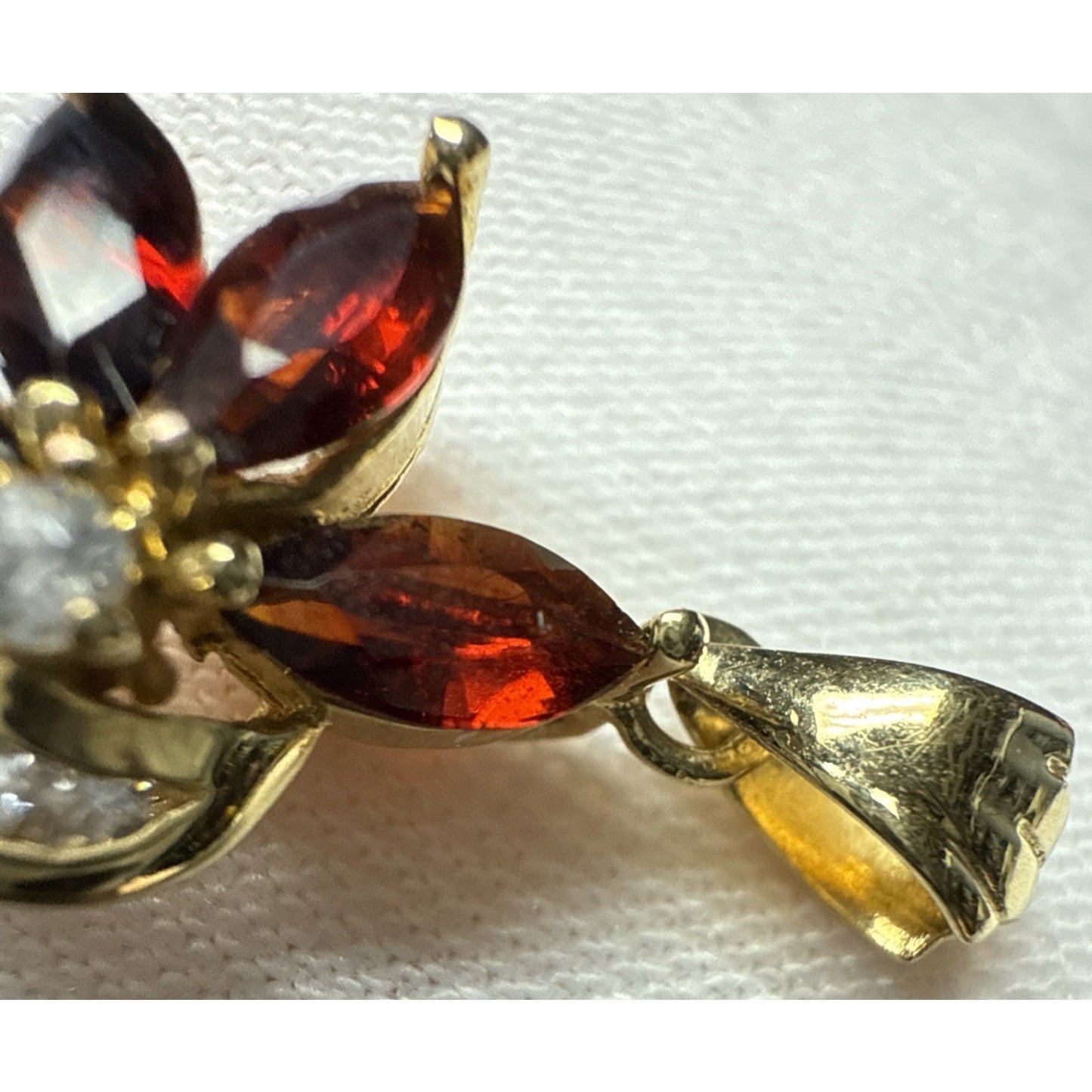 Vintage 10k Gold Plated Flower Cluster Pendant Charm Ruby Garnet Crystal As-Is