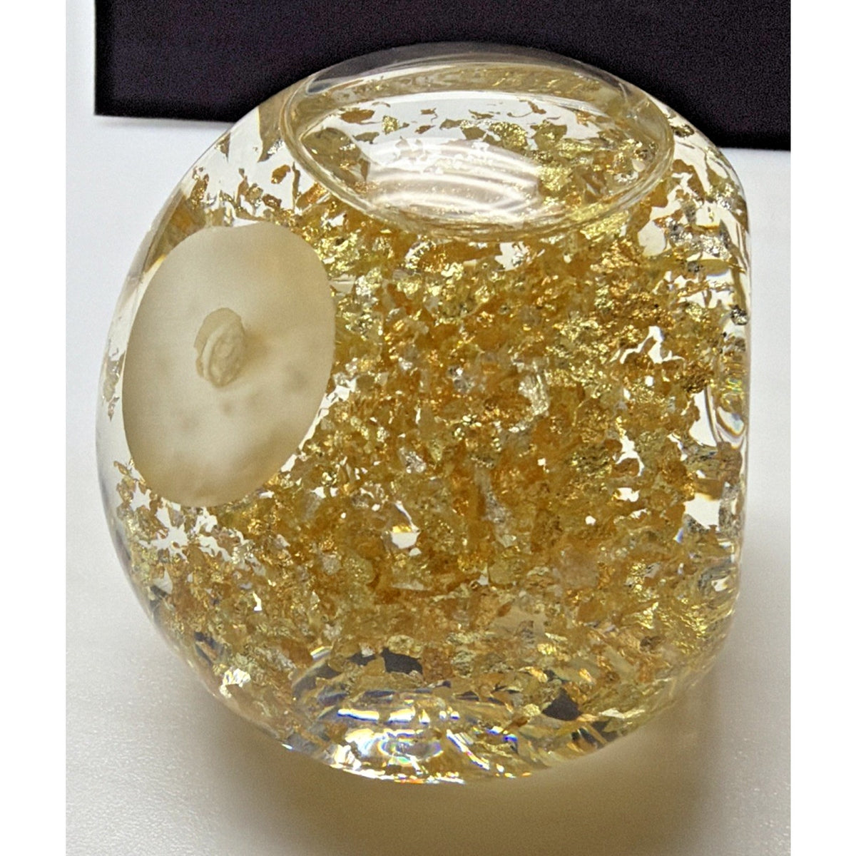 Vintage 23k Gold Golden Flow Studio Hand Blown Glass Paperweight Snow Globe