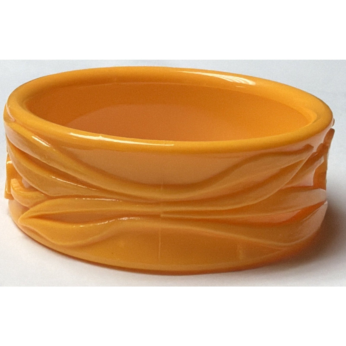 Vintage Molded Deeply Carved Plastic Floral Bangle Bracelet Taiwan Orange