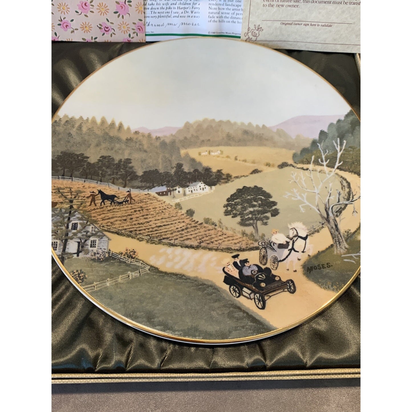 Grandma Moses Memories of America Collector Plate The Old Automobile COA Case