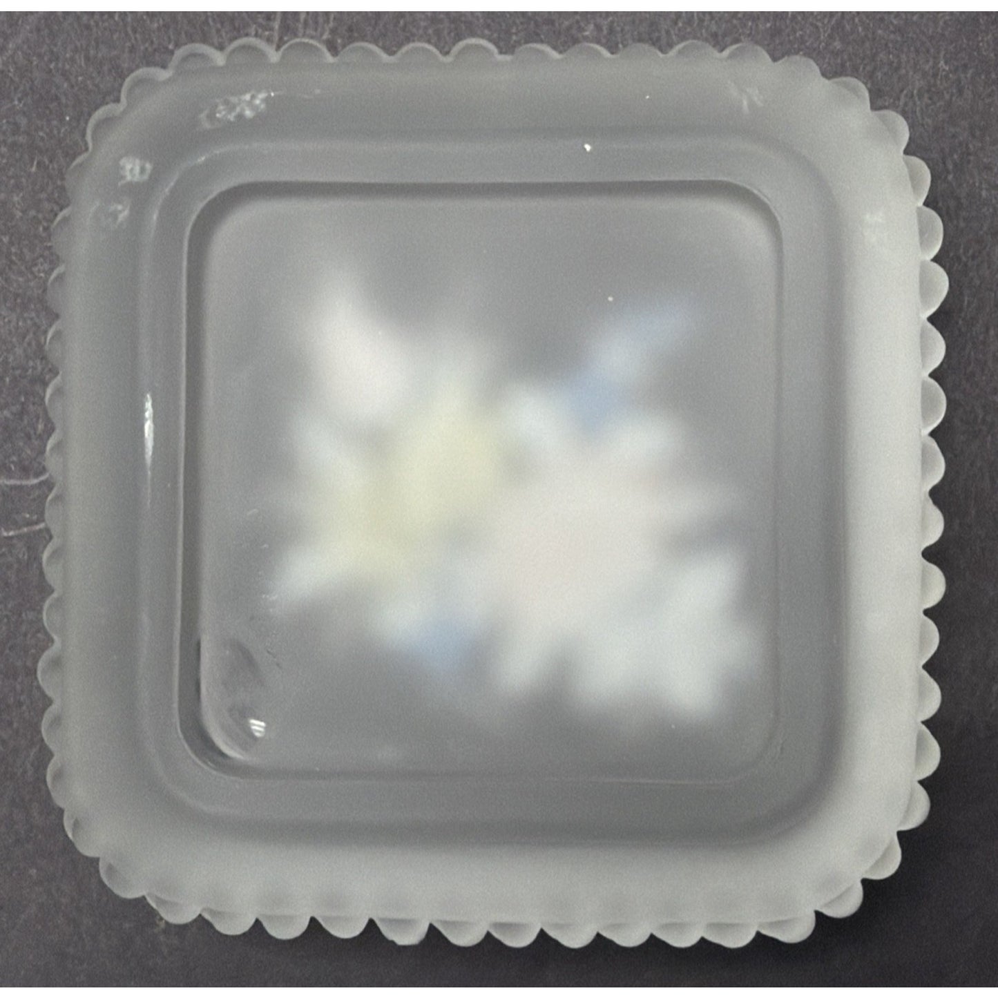 Vtg Westmoreland Frosted Satin Glass Beaded Rim Trinket Vanity Box Hand Painted