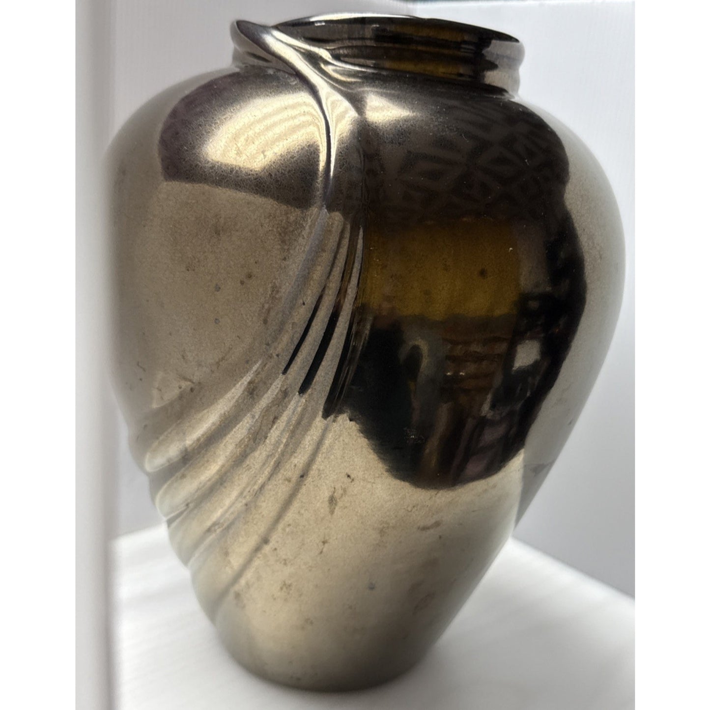 Vtg Haeger Pottery Metallic Bronze Vase Planter Pot Large Abstract Swirl 12 inch