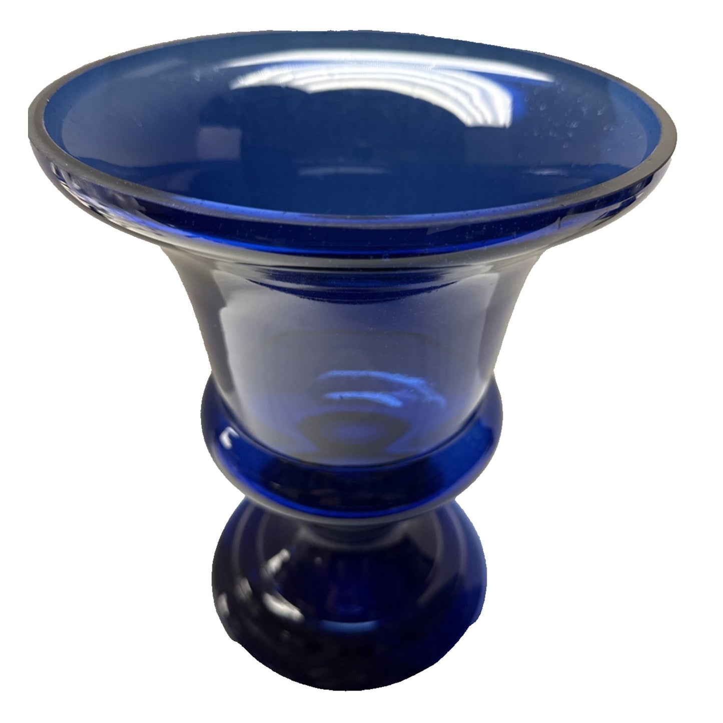 MCM Czech Bohemian Cobalt Blue Blown Glass Vase Urn Trophy Style Footed As Is