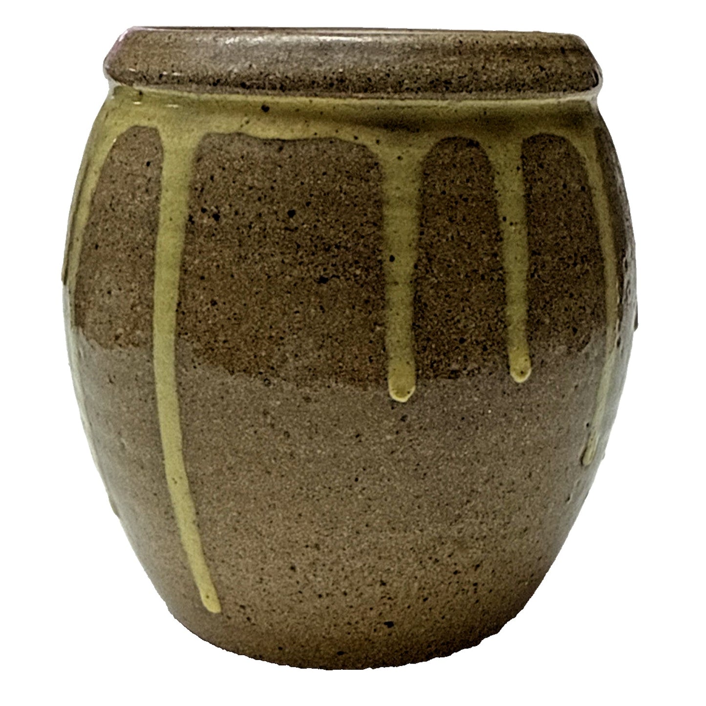 Vtg Studio Art Pottery Drip Glaze Honey Pot Jar Cache Pot Vase Stoneware Signed