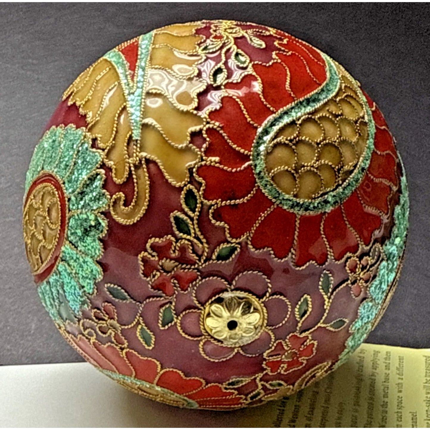 Vtg Cloisonne Ornament Ornate Large Paisley Decorated Enamel Gold Floral As-Is