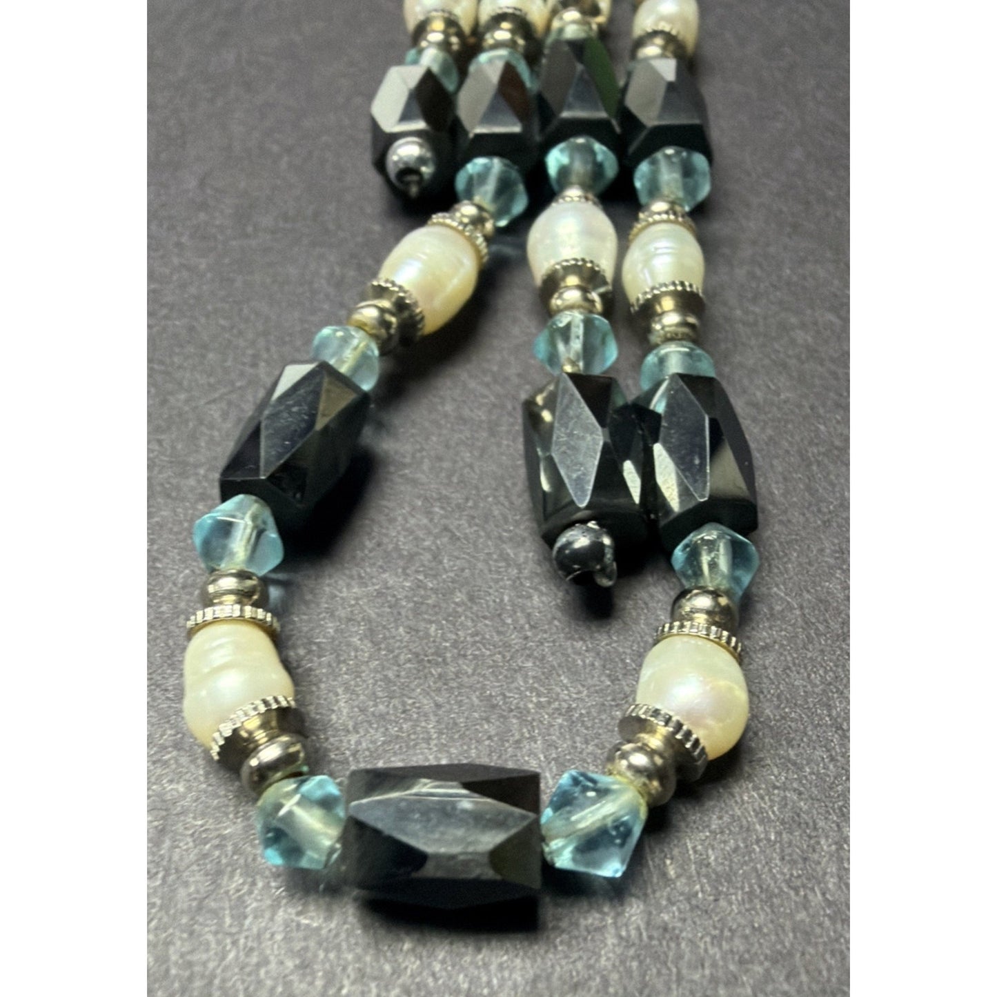 Vintage Layered Beaded Hematite Magnetic Necklace Bracelet Pearl Blue Crystal