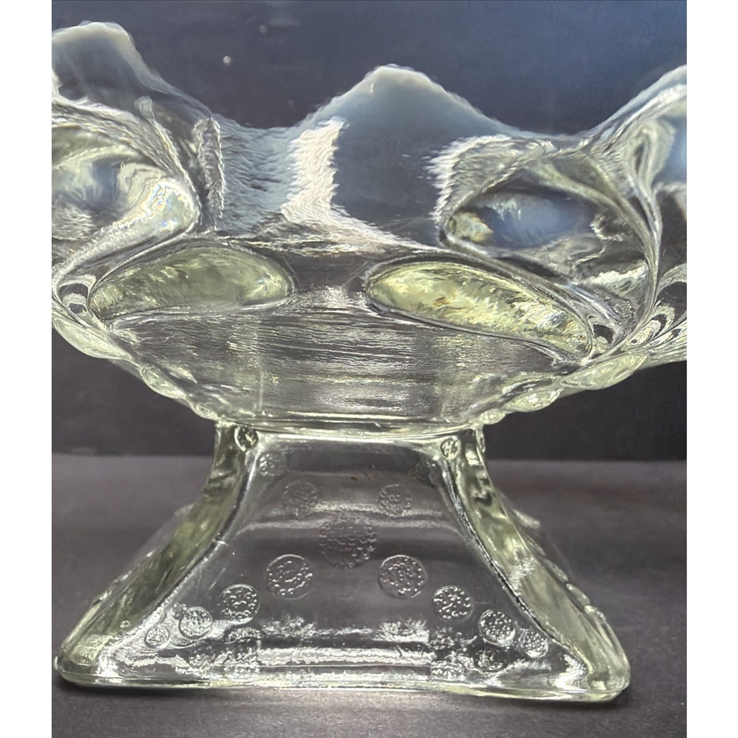EAPG Jefferson Glass Footed Bowl Beaded Fan 211 Opalescent Ruffled Wavy Rim