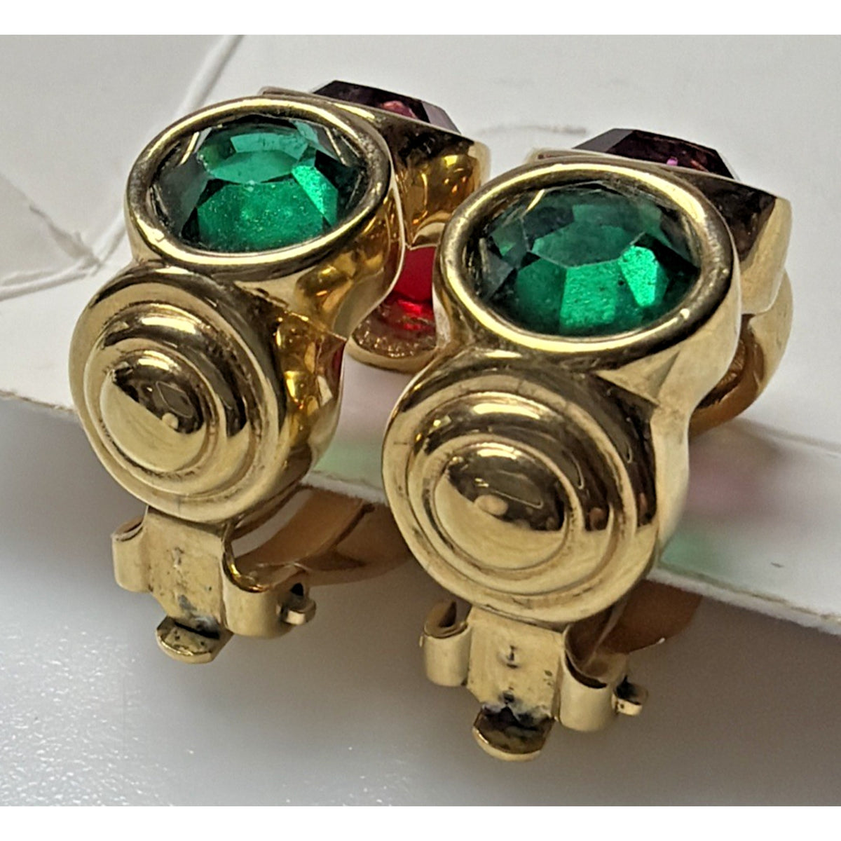 Swarovski Crystal Rhinestone Multi Color Faceted Hoop Clip On Earrings Chunky