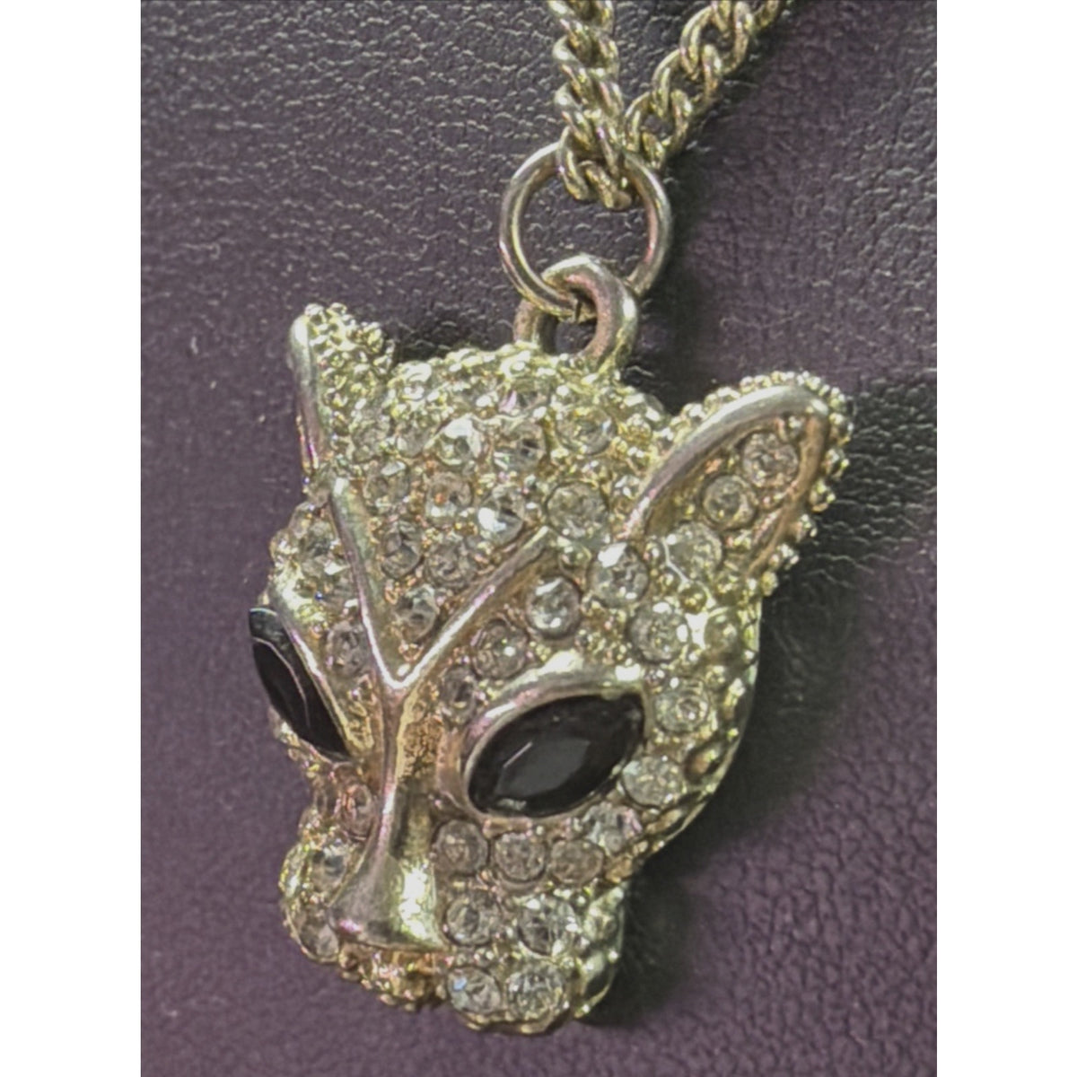 Vintage Pave Crystal Rhinestone Leopard Panther Pendent Necklace Read