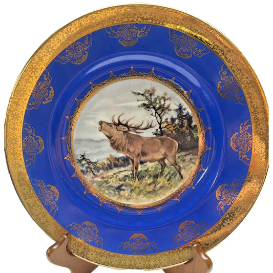 Vintage STW Bavaria Cobalt Blue Game Plate Gold Ornate Elk