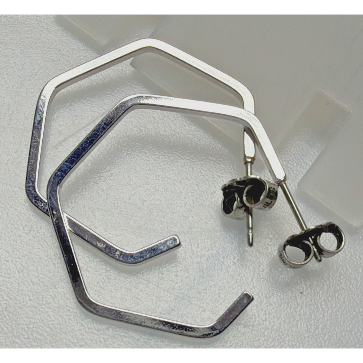 Vintage Avon Sterling Silver Hexagon Hoop Earrings Post