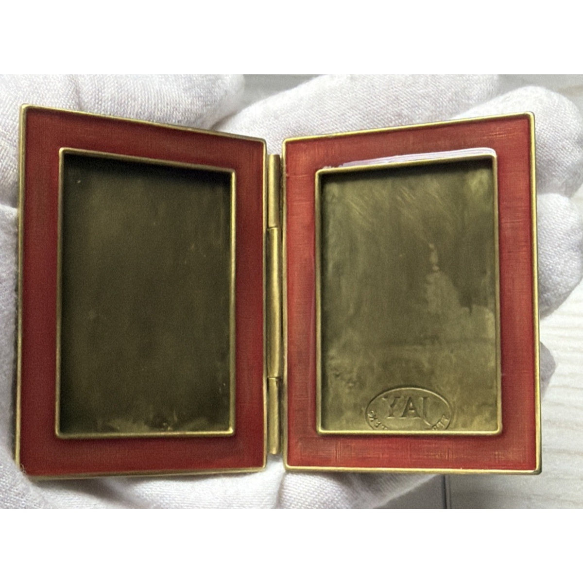 Jay Strongwater Folding Travel Double Picture Frame Heart Flowers Jeweled Green