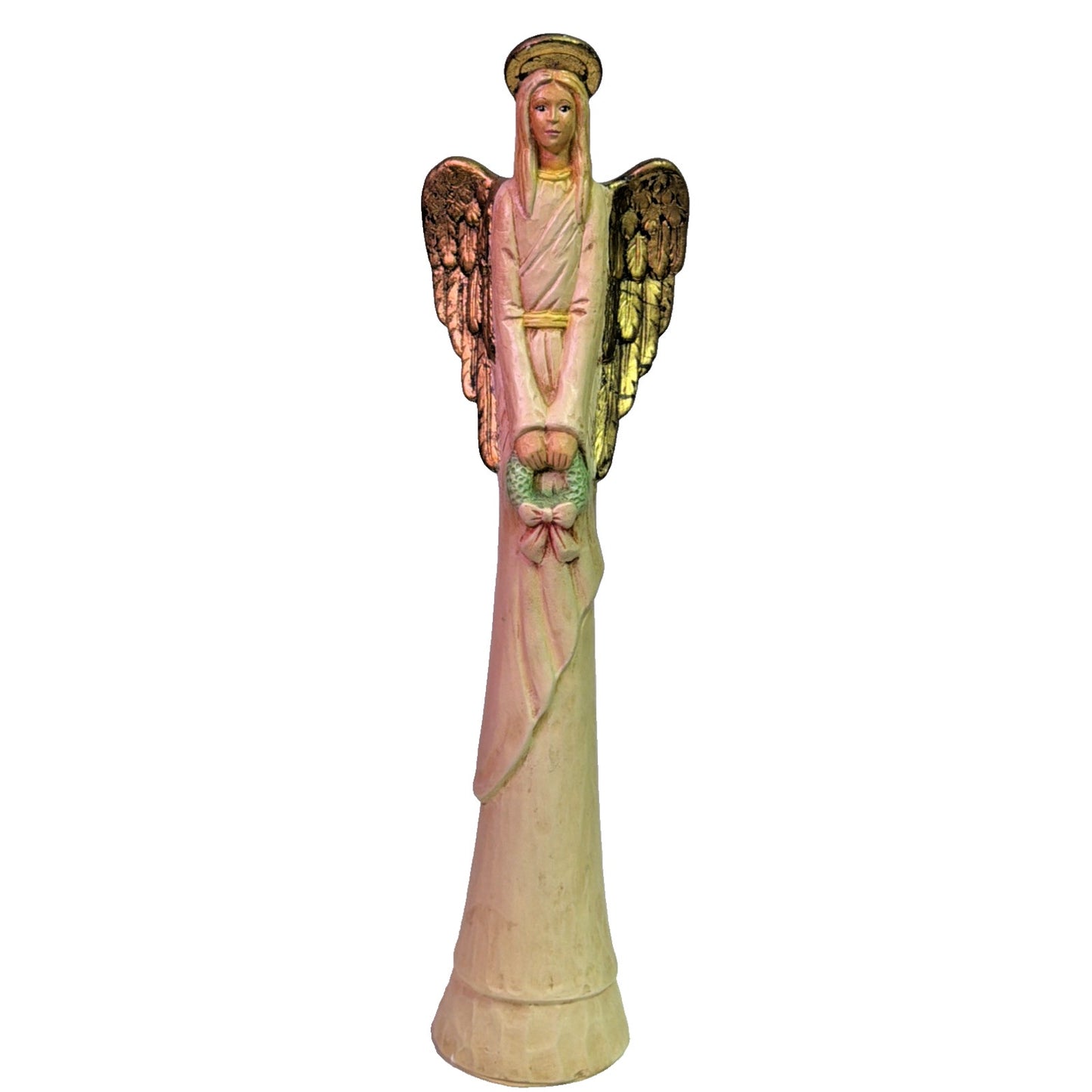 Vintage Scioto Ceramic Hand Painted Pencil Statue Angel Holding Wreath As Is