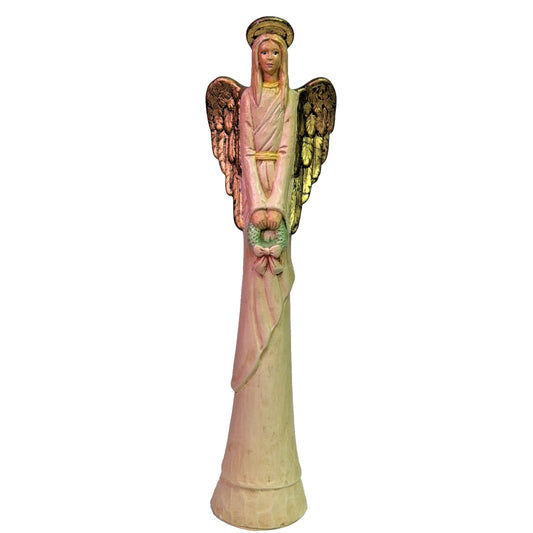 Vintage Scioto Ceramic Hand Painted Pencil Statue Angel Holding Wreath As Is