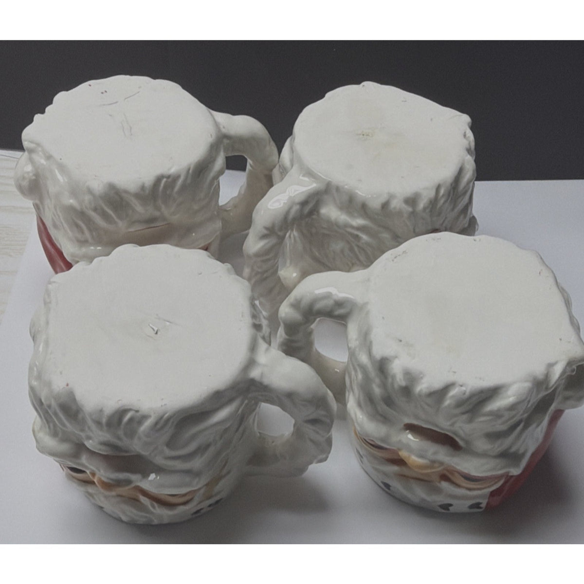 Vintage Lot of 4 Hand Painted Santa Porcelain Ceramic Mugs Double Sided As Is