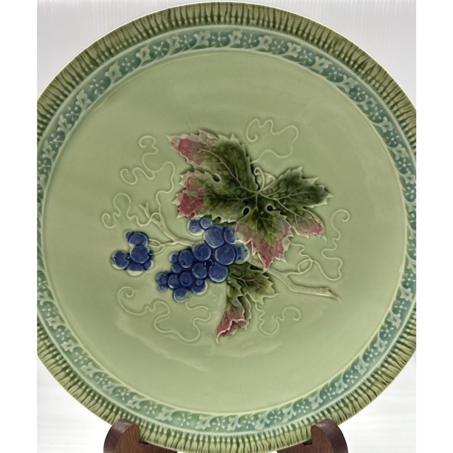 Old Zell Harmersbach Majolica Germany Grapes Leaves Hand Painted Green #114