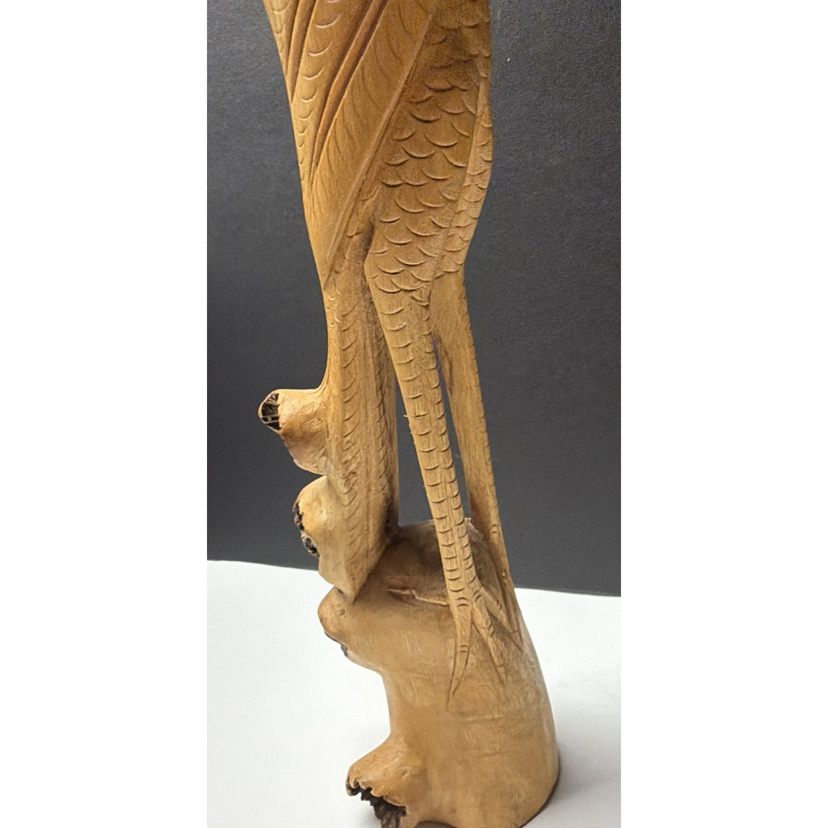 Vintage Hand Carved Heron Egret Sculpture Burlwood Wood Root Bird Statue