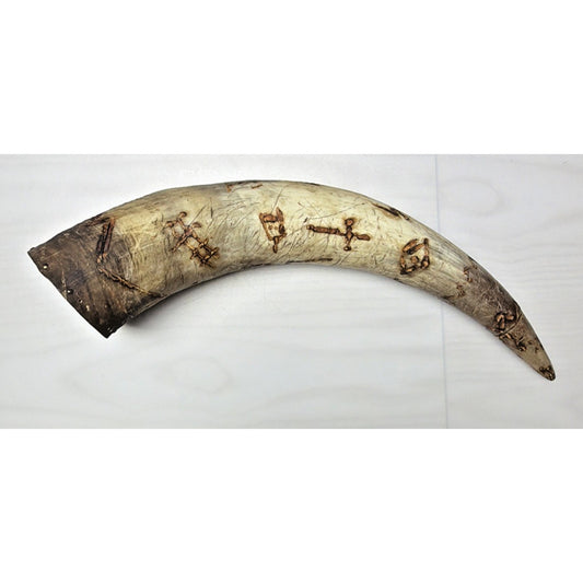 Old Powder Horn Vessel Branded Scrimshaw Engraved Symbols Initials As Is Read