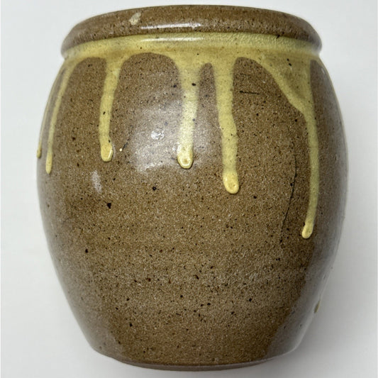 Vtg Studio Art Pottery Drip Glaze Honey Pot Jar Cache Pot Vase Stoneware Signed