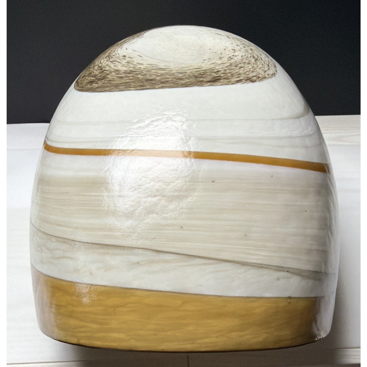 Yalo Murano Vetro Art Glass Bowl Folded Iridescent Ivory Gold Swirl 21"