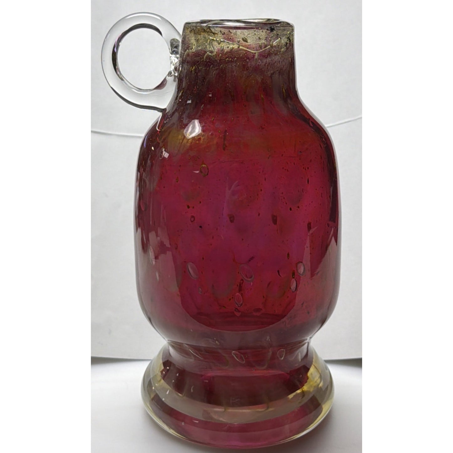 Vtg Erwin Eisch Pfauenauge Vase Cranberry Gold Peacock Eye Handle Vase As Is