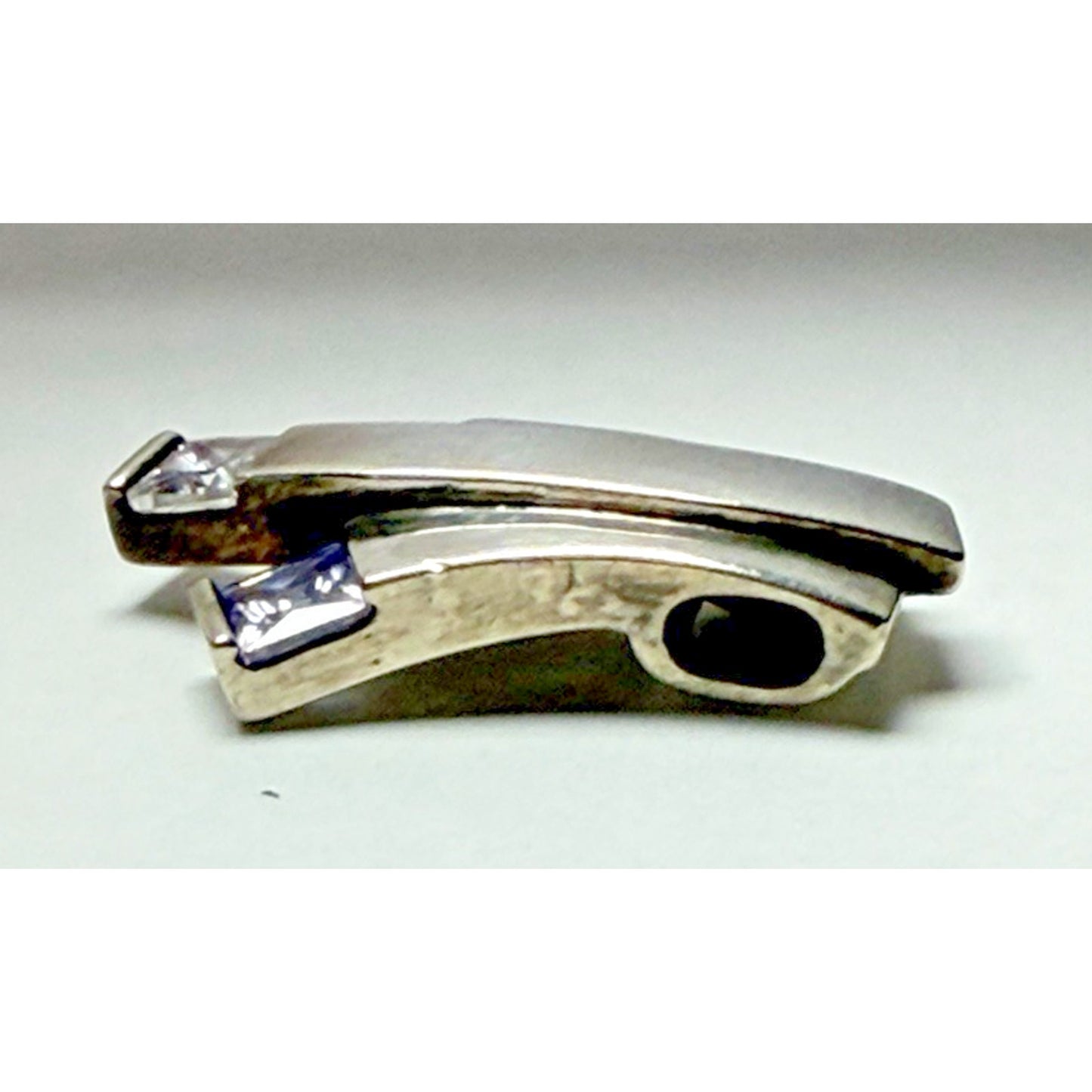 Modernist Asymmetrical Brutalist Pendant Charm Sterling Silver Gemstones Cz