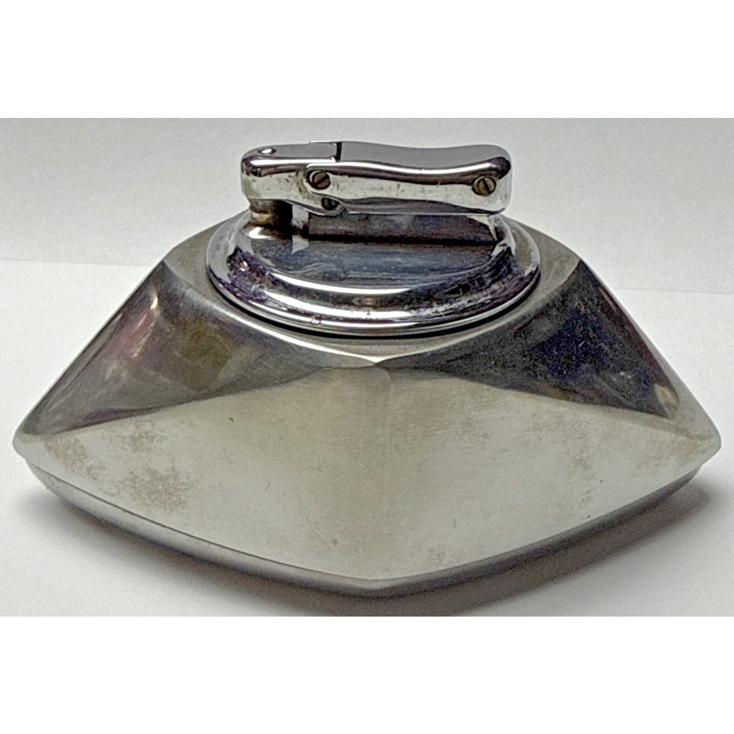 Art Deco Colibri Mono Gas Chrome Stainless Steel Geometric Table Lighter As-Is