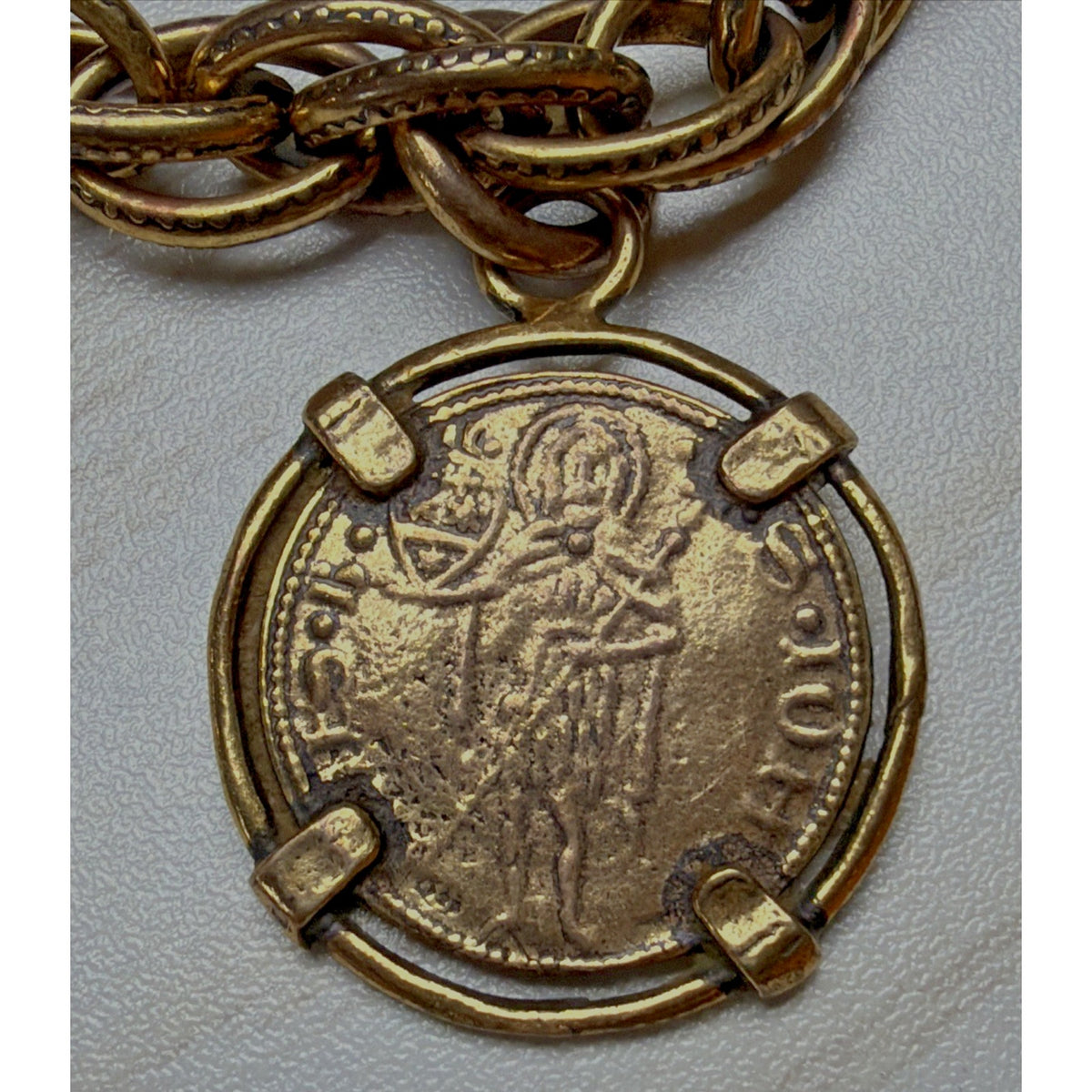Vintage Coin Charm Bracelet Statement Medallion Florin Saint Jean Baptiste