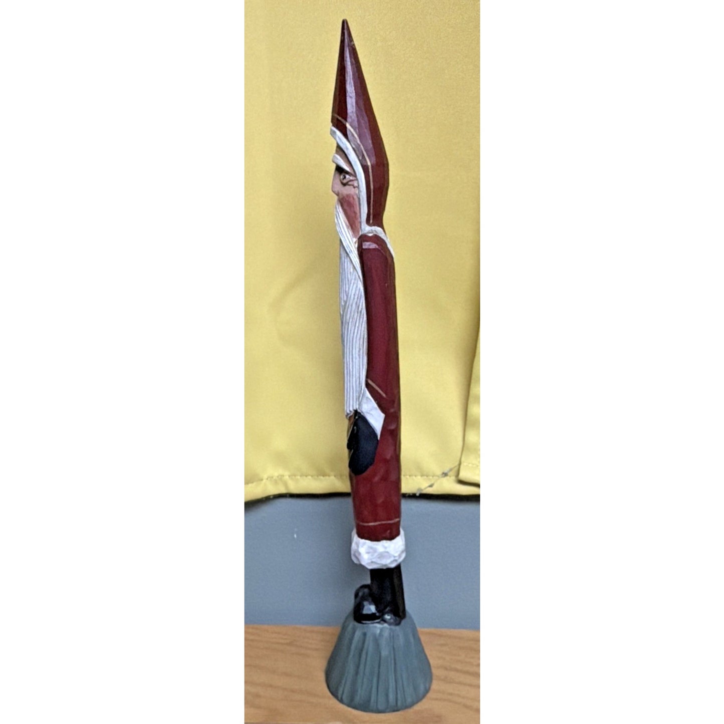 Folk Art Wood Carved Pencil Santa Claus Hand Painted Primitive Style Read 19.5