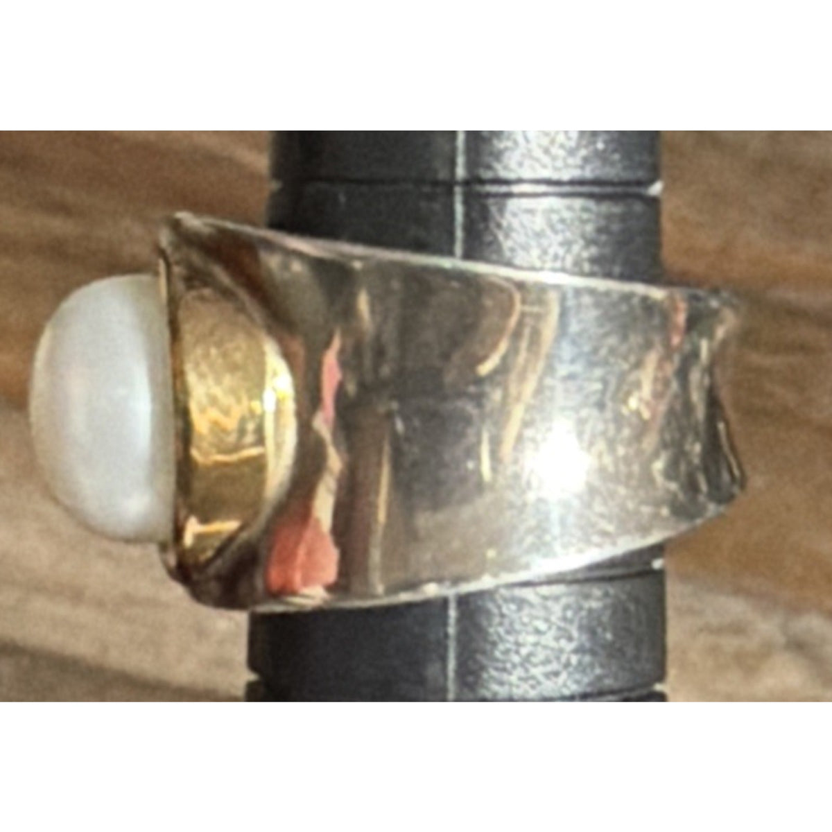 Italy Sterling Silver 18kt Gold Ring 9.5-10mm Pearl Wide Band Sz 7 Read