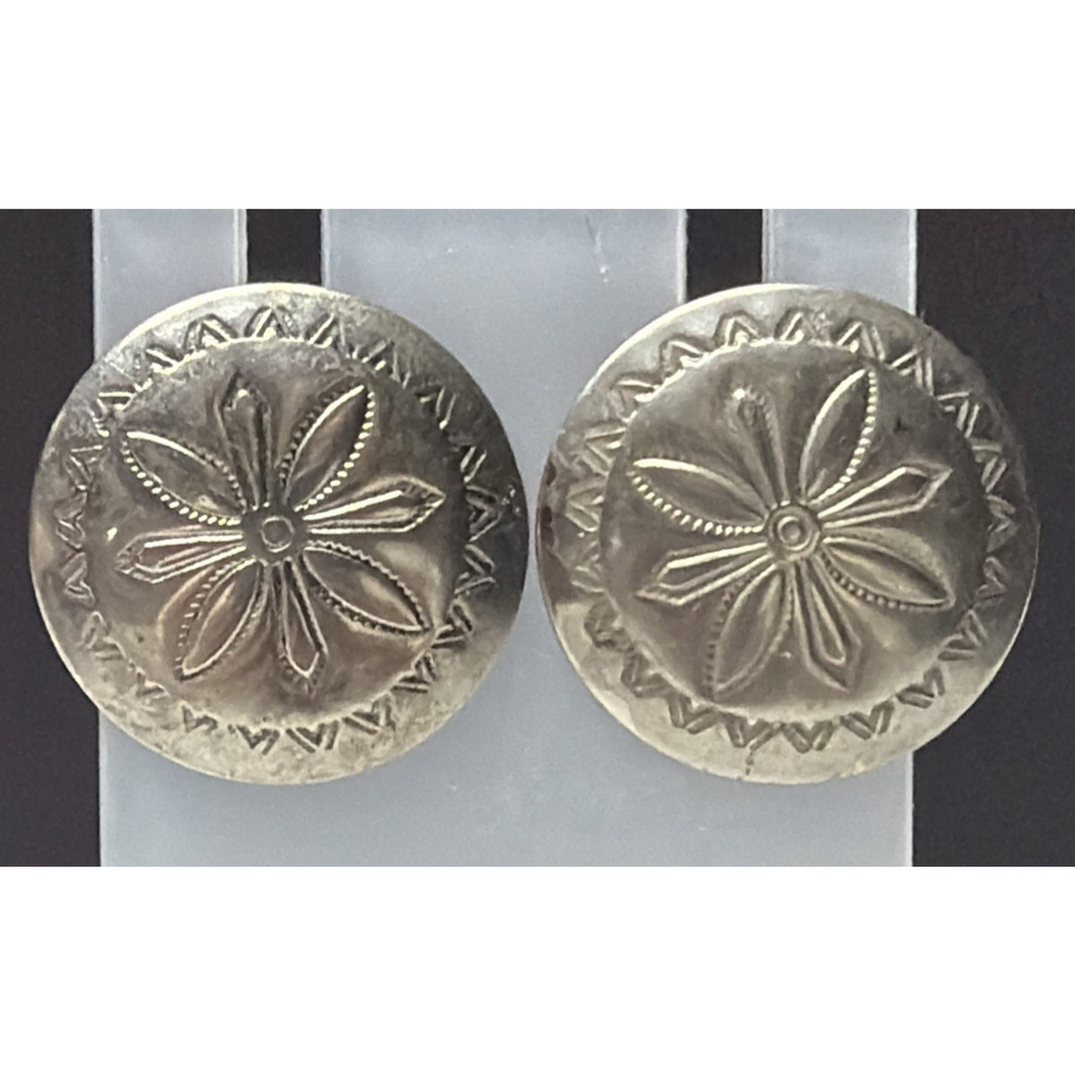 Vintage Native American Nickel Silver Stamped Concho Earrings Round Dome Read