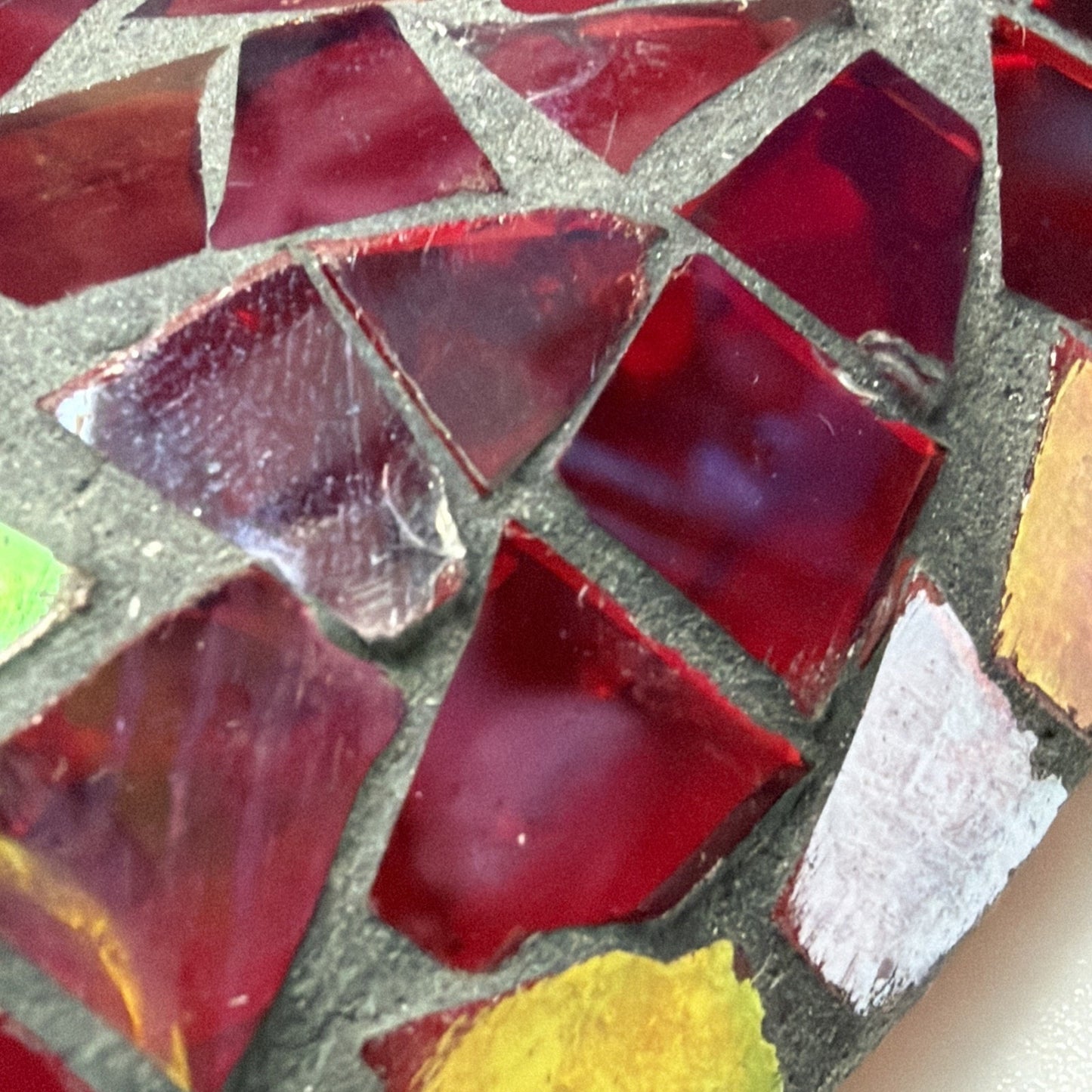 Vintage Mosaic Stained Glass Artisanal Heart Tile Paperweight Clear Bottom