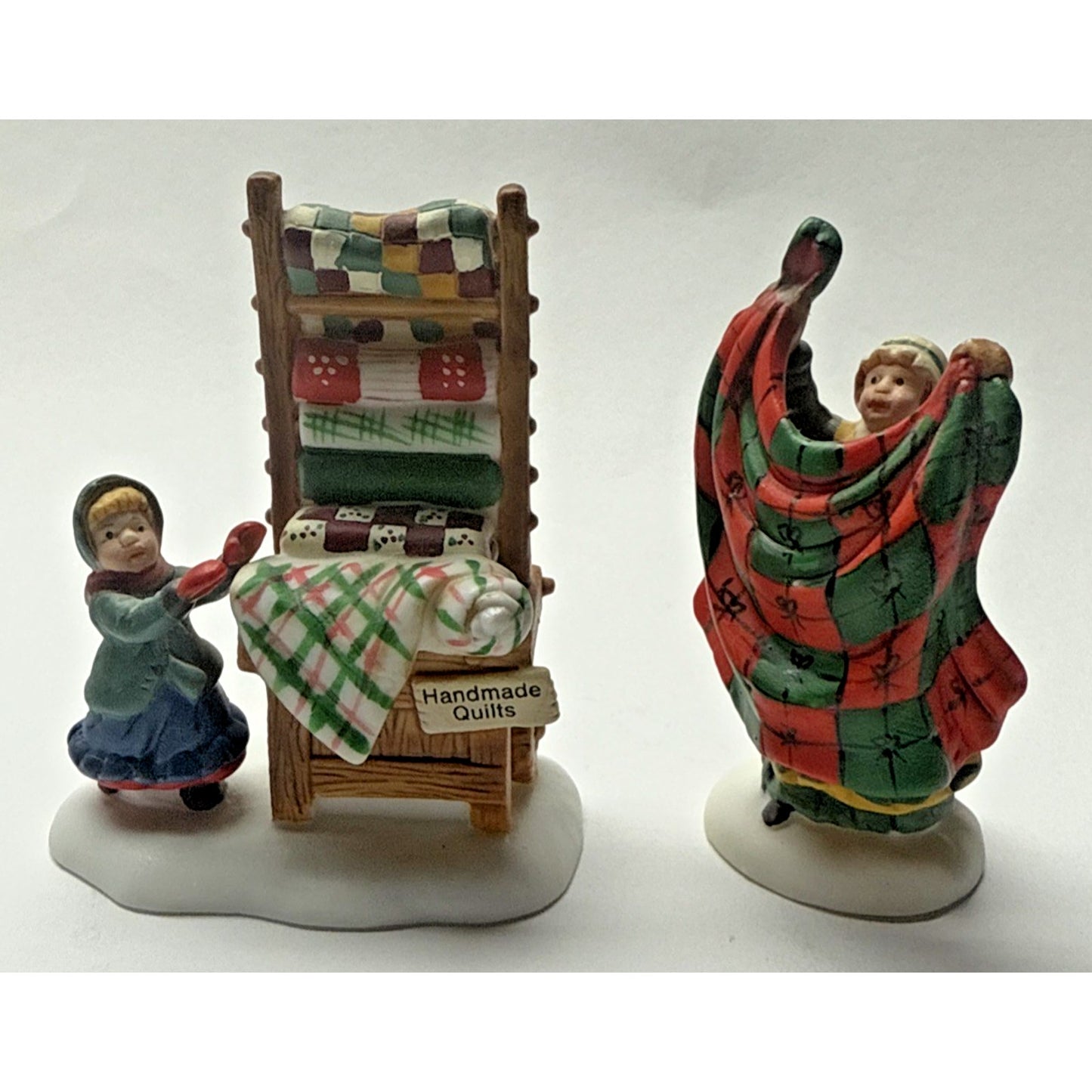 Vintage Set of 2 Dept 56 New England Village Christmas Bazaar Handmade Quilts