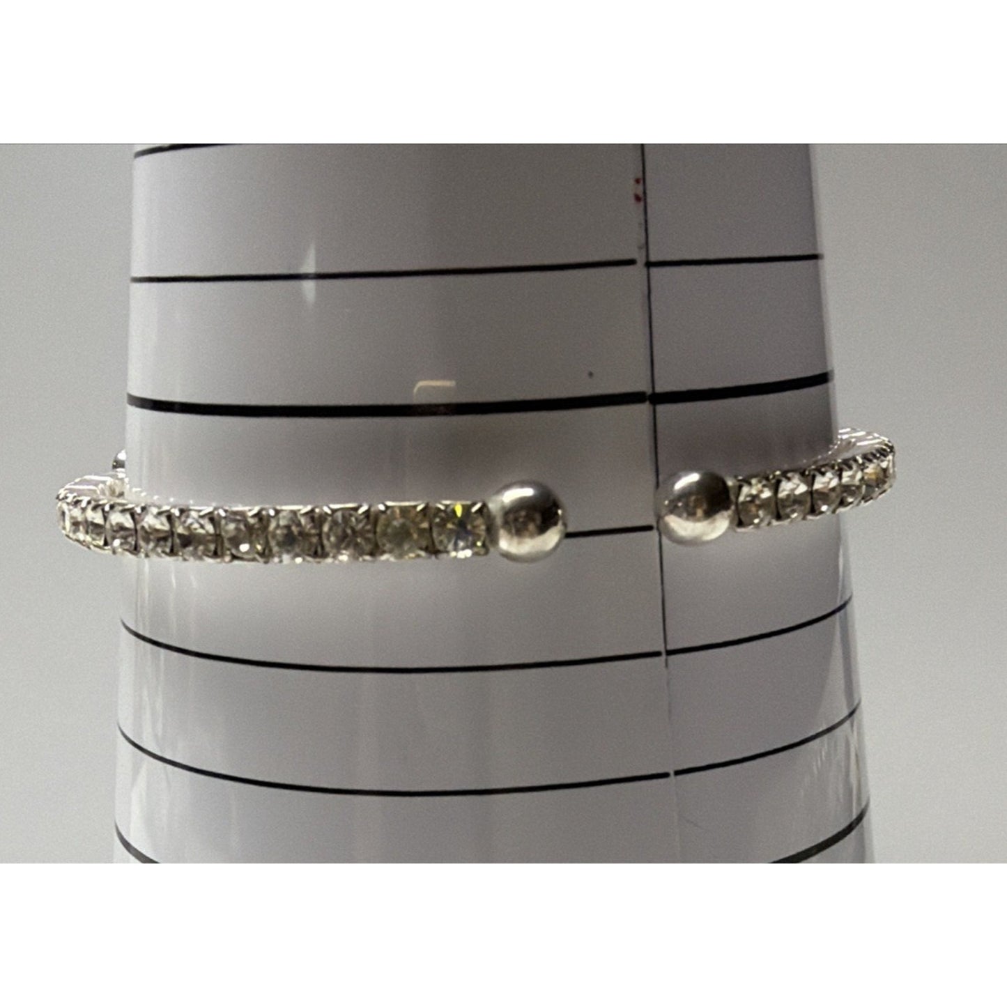 Vintage Clear Rhinestone Silver Cuff Bracelet Flower Clover