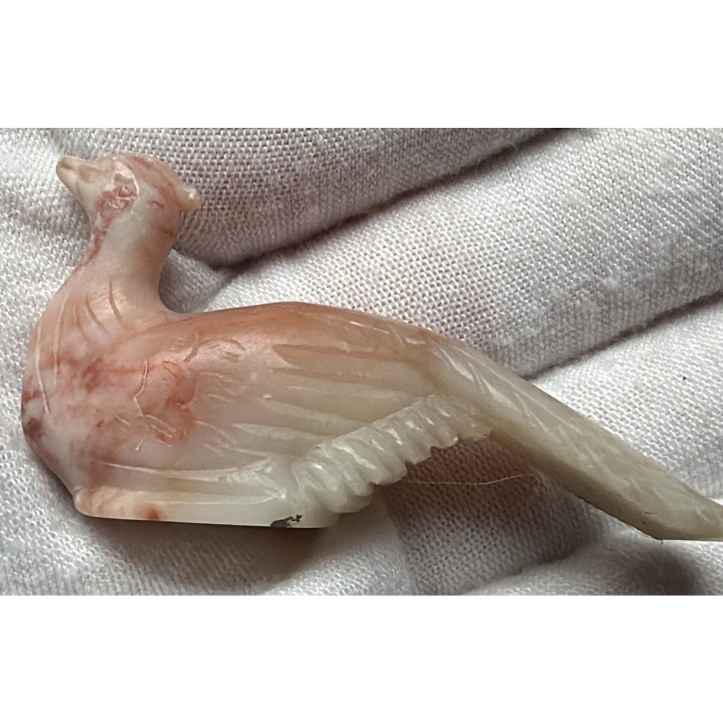 Old Chinese Hand Carved Hetian Jade Nephrite Bird Peacock Figurine Signed As Is