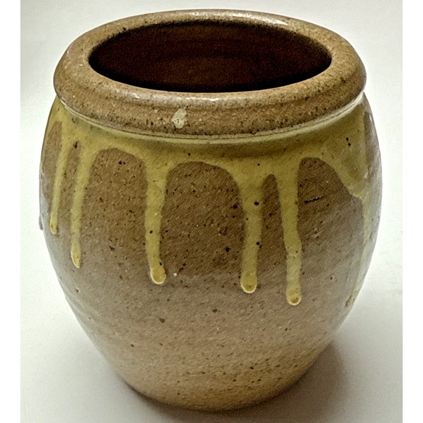 Vtg Studio Art Pottery Drip Glaze Honey Pot Jar Cache Pot Vase Stoneware Signed