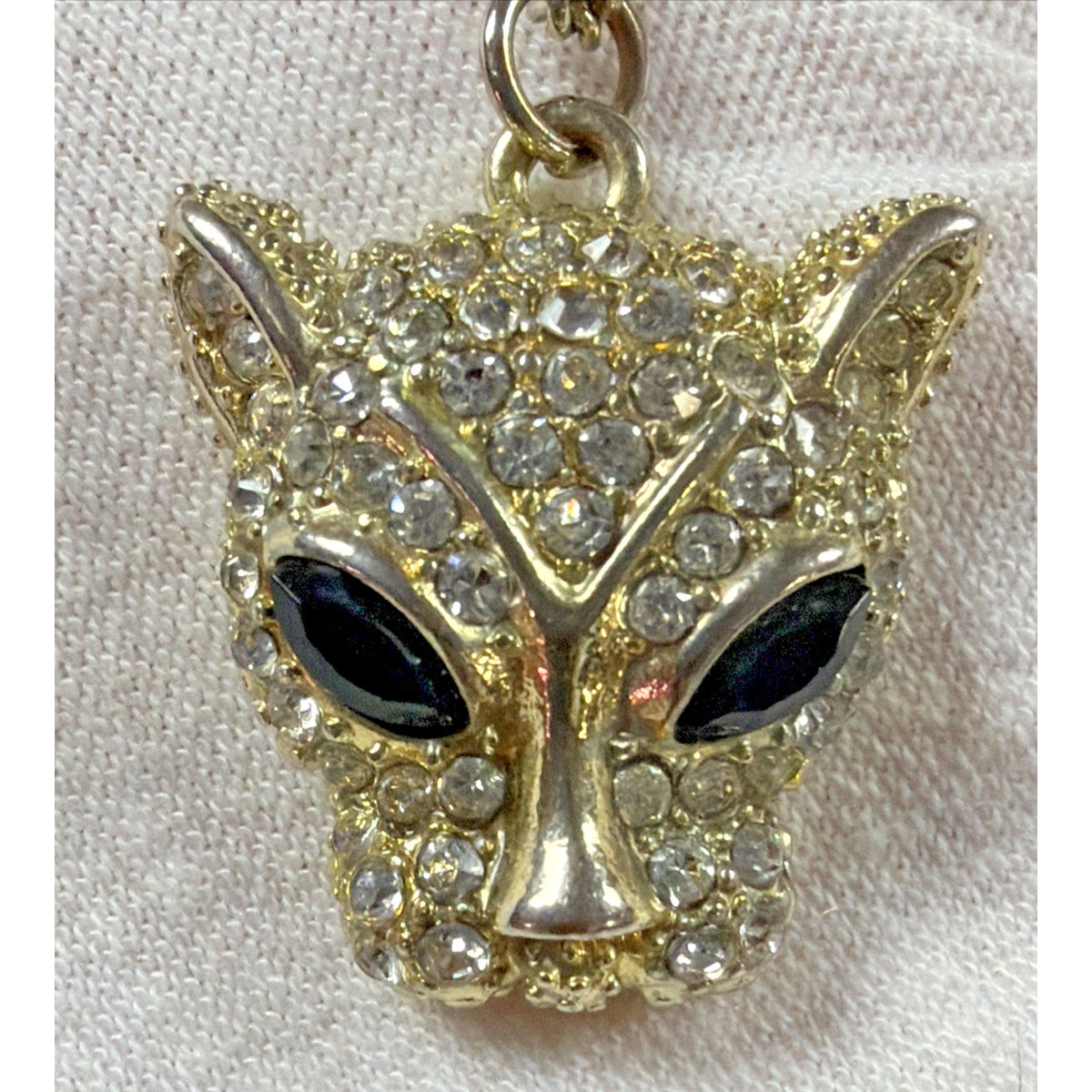 Vintage Pave Crystal Rhinestone Leopard Panther Pendent Necklace Read