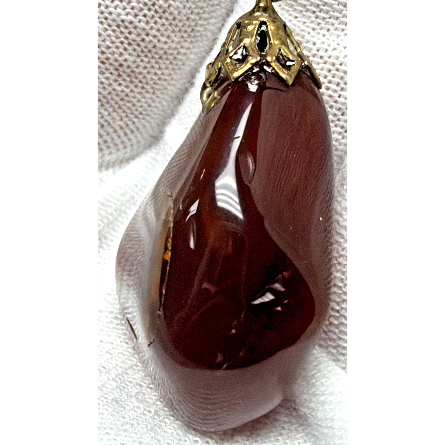 Vintage Carnelian Agate Banded Stone Pendant Charm Polished